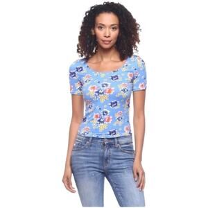 2 FOR $5 SALE Short Sleeve Blue Floral  Short Sleeve Slightly Cropped  Top NIP